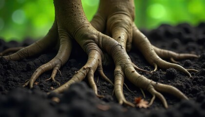 Fototapeta premium Close-up of intertwined roots, symbolizing a deep and enduring connection; representing love, support, and the interconnectedness of life , endurance, stability