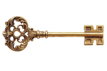 An ornate golden key representing unlocking secrets of the past casting a spellbinding vintage on transparent background