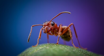 Macro Photo of Red Ant on Green Leaf