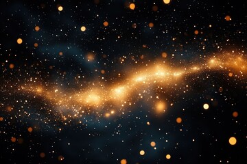 Glowing golden particles scattered across a dark background creating a sparkling, cosmic or magical effect with a sense of depth and movement