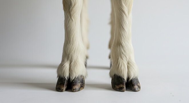 Standing Animal Hooves with Hairy Legs on Plain Background