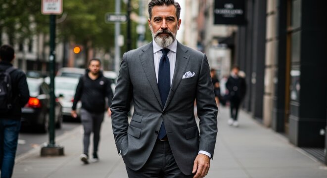 Photo: Stylish Grey Suit Urban Street Businessman