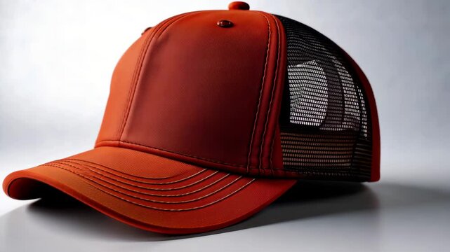 Solid Orange Mesh Baseball Cap on Minimal Studio Background