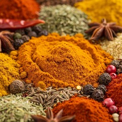 Photo Colorful Spices and Herbs Culinary Background