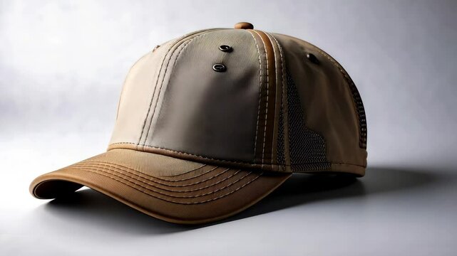 Beige and Brown Mesh Trucker Hat Displayed for Apparel Mockup