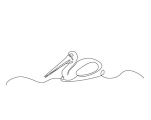 Obraz premium Pelican bird outline drawing illustration. one continuous line drawing of Wild Pelicans.