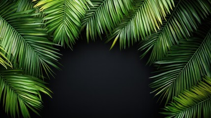 Tropical palm leaves framing a black backdrop for elegant design elements