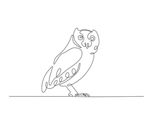 Owl bird outline drawing illustration. one continuous line drawing of eagle owl.