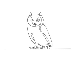 Owl bird outline drawing illustration. one continuous line drawing of eagle owl.