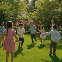 Fototapeta premium Photo Diverse Children Playing in Sunny Garden