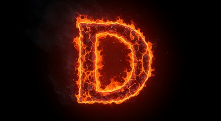Burning Letter D Illustration on Dark Background