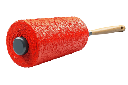 Ready to transform your space a vibrant red paint roller eager to bring bold color and a fresh on transparent background