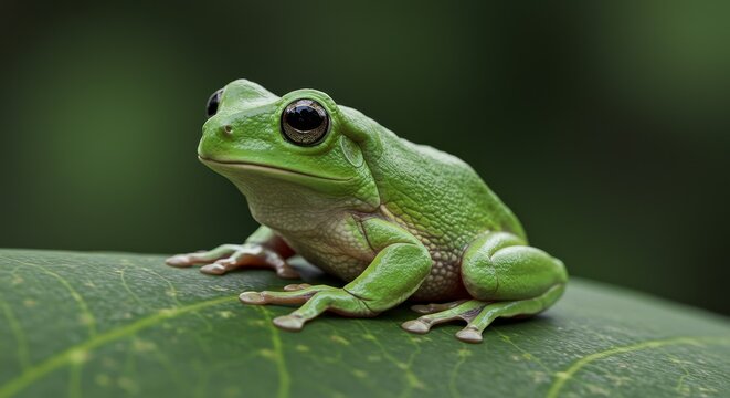 Photo of a Green Tree Frog Perched on a Leaf