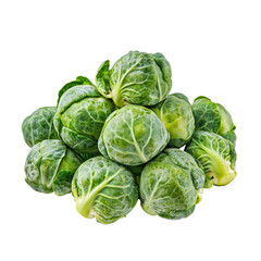 Fototapeta premium Fresh brussels sprouts stacked on white background for culinary inspiration and healthy eating, Brussels sprouts isolated on white background