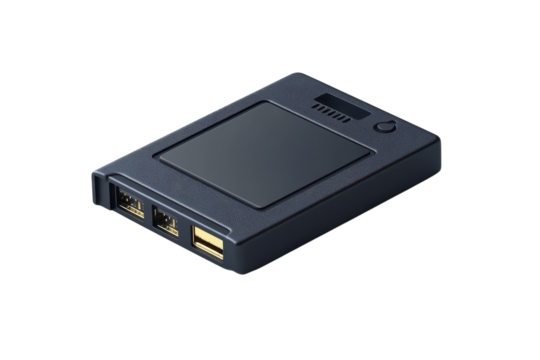 Sleek navy blue hub symbolizing seamless connectivity and streamlined workflow for modern on transparent background - Powered by Adobe
