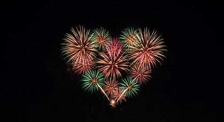 Photo Heart Shaped Fireworks Display at Night