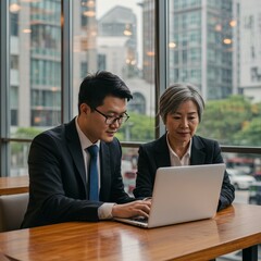 Obraz premium Photo of Business Meeting with Laptop by Window