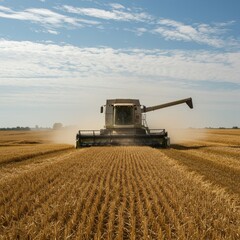 Photo of Combine Harvester in Wheat Field