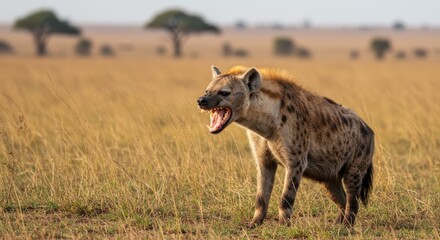 Fototapeta premium Photo of Aggressive Spotted Hyena in African Savanna