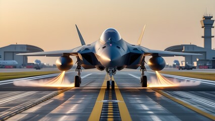 "A high-resolution cinematic view of the Chengdu J-20 stealth fighter jet landing on a modern military runway during daylight. The jet is captured from a rear three-quarter angle as it approaches the 