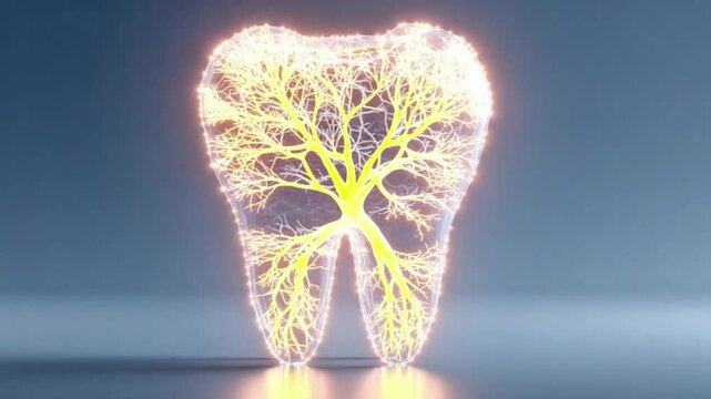 Glowing Tooth Nerve Network Inside Minimal Dental Structure - AI	
