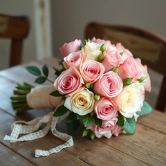 Hand-Tied Roses with Antique Ribbon – Elegant bouquet of fresh roses bound with a vintage-style ribbon.