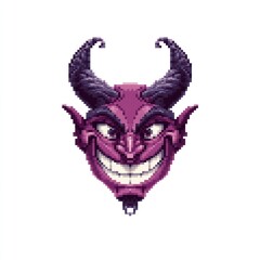 Pixel Art Devil Grinning, White Background, Game Asset