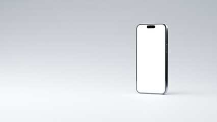 3D render illustration of two mobile phones for mock up. Smartphone frame blank screen isolated on white background. For mockup on light background. Template for place your brand or presentation.