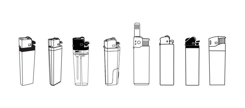 Various cigarette gas lighter model in vector silhouette illustration white background