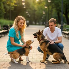 Photo of Couple with Beagle and German Shepherd in Park