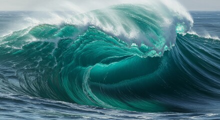 Photo of Crashing Teal Ocean Wave with White Spray