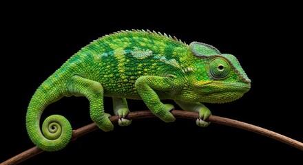 Fototapeta premium Photo of a Green Chameleon on a Branch