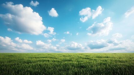 Fototapeta premium Expansive field of grass under a vibrant summer sky.