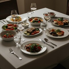 Photo of an Elegant Dining Table with Variety of Dishes
