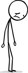 Vector cartoon stick figure drawing conceptual illustration of sad or depressed man siting alone