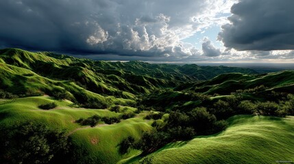 Rolling Hills Landscape, Dramatic Sky, Nature Wallpaper