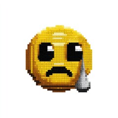 Sad emoji pixel art; white background; digital illustration; social media use