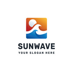 Sun wave logo, Ocean view logo vector icon illustration
