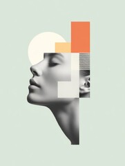 Serene Woman Abstract Collage, Pastel Background, Mindful, Wellbeing