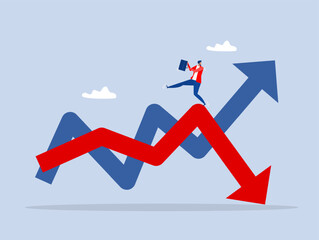 profit graph arrows up and down,businessman investor fall on uncertainty, volatile up and down arrow profit graph,Financial investment volatility,vector