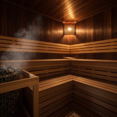 Photo of Empty Sauna Room with Steam and Wooden Interior