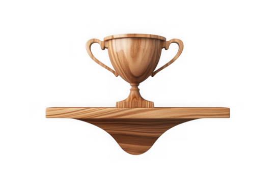 Wooden trophy cup on shelf award reward achievement success victory competition design isolated on transparent background