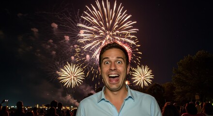 Photo of Excited Man at Fireworks Show
