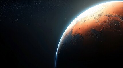 Fototapeta premium Detailed rendition of Mars planet in space with ethereal blue atmosphere