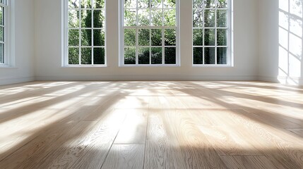 Fototapeta premium Sunlit Room with Windows and Wooden Floor