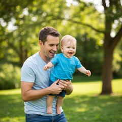 Photo of Father and Son Playing in a Sunny Park