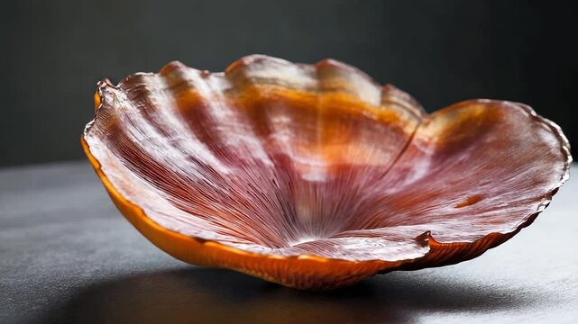 Beautifully crafted decorative shell bowl showcasing rich colors and textures on a dark background
