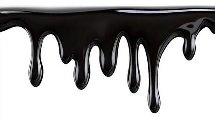 Black Liquid Dripping Down with Glossy Finish on White Background