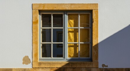 Obraz premium Photo of Gray Window with Gold Stone Frame on Textured Wall