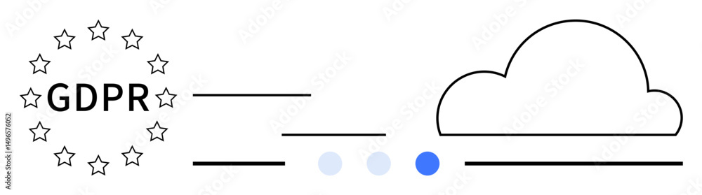 Poster gdpr text surrounded by stars, lines indicating data movement, and a simple cloud outline. ideal for